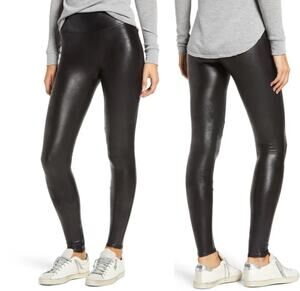 SPANX faux leather Black fabric leggings. Size Small.